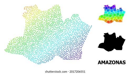 Wire frame polygonal and solid map of Amazonas State. Vector model is created from map of Amazonas State with red stars. Abstract lines and stars form map of Amazonas State.