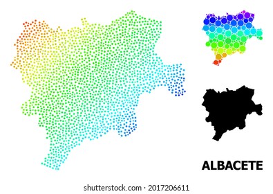 Wire frame polygonal and solid map of Albacete Province. Vector structure is created from map of Albacete Province with red stars. Abstract lines and stars are combined into map of Albacete Province.