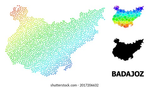 Wire frame polygonal and solid map of Badajoz Province. Vector model is created from map of Badajoz Province with red stars. Abstract lines and stars are combined into map of Badajoz Province.