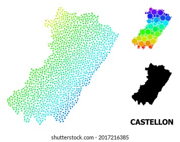 Wire frame polygonal and solid map of Castellon Province. Vector model is created from map of Castellon Province with red stars. Abstract lines and stars form map of Castellon Province.
