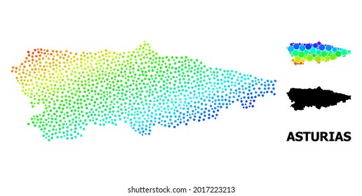 Wire frame polygonal and solid map of Asturias Province. Vector structure is created from map of Asturias Province with red stars. Abstract lines and stars form map of Asturias Province.