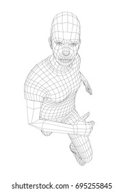 Wire frame running man. Vector rendering of 3d. Technology concept