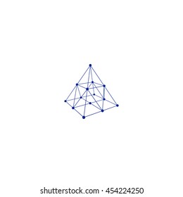 Wire frame shape. Pyramid with connected lines and dots. Vector Illustration