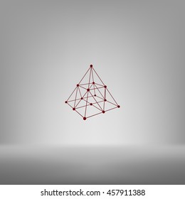Wire frame shape. Pyramid with connected lines and dots. Vector Illustration