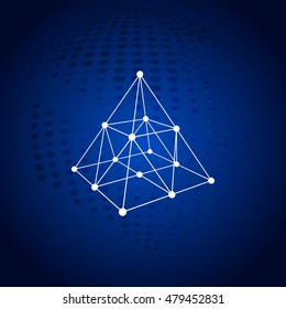 Wire frame shape. Pyramid with connected lines and dots. Vector Illustration