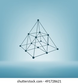 Wire frame shape. Pyramid with connected lines and dots. Vector Illustration