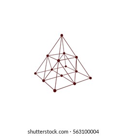 Wire frame shape. Pyramid with connected lines and dots. Vector Illustration