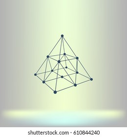Wire frame shape. Pyramid with connected lines and dots. Vector Illustration