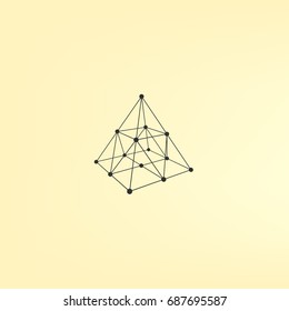 Wire frame shape. Pyramid with connected lines and dots. Vector Illustration