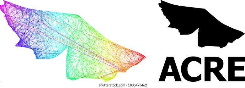 Wire frame and solid map of Acre State. Vector structure is created from map of Acre State with intersected random lines, and has bright spectral gradient.