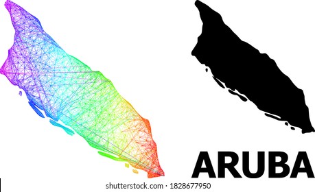 Wire frame and solid map of Aruba Island. Vector structure is created from map of Aruba Island with intersected random lines, and has spectrum gradient.