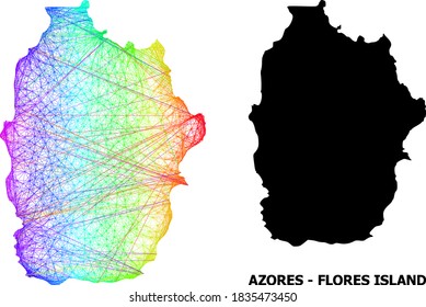 Wire frame and solid map of Azores - Flores Island. Vector structure is created from map of Azores - Flores Island with intersected random lines, and has rainbow gradient.