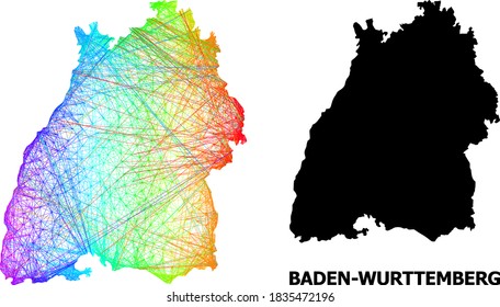 Wire frame and solid map of Baden-Wurttemberg State. Vector model is created from map of Baden-Wurttemberg State with intersected random lines, and has spectral gradient.