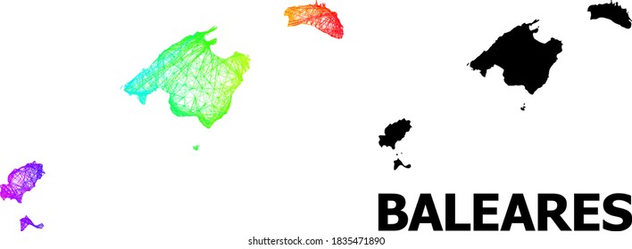 Wire frame and solid map of Baleares Province. Vector model is created from map of Baleares Province with intersected random lines, and has spectrum gradient.