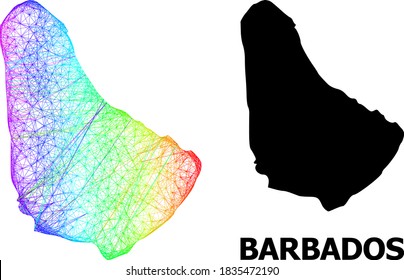 Wire frame and solid map of Barbados. Vector structure is created from map of Barbados with intersected random lines, and has spectrum gradient. Abstract lines are combined into map of Barbados.