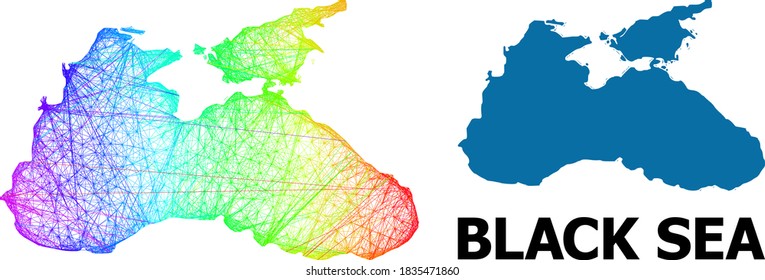 Wire frame and solid map of Black Sea. Vector model is created from map of Black Sea with intersected random lines, and has rainbow gradient. Abstract lines are combined into map of Black Sea.