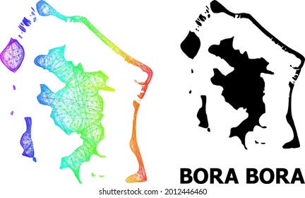 Wire frame and solid map of Bora-Bora. Vector model is created from map of Bora-Bora with intersected random lines, and has rainbow gradient. Abstract lines form map of tropic island.