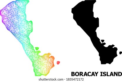 Wire frame and solid map of Boracay Island. Vector structure is created from map of Boracay Island with intersected random lines, and has spectrum gradient. Abstract lines form map of Boracay Island.