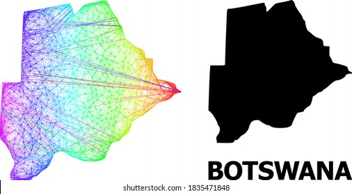 Wire frame and solid map of Botswana. Vector model is created from map of Botswana with intersected random lines, and has rainbow gradient. Abstract lines form map of Botswana.
