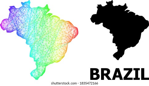 Wire frame and solid map of Brazil. Vector structure is created from map of Brazil with intersected random lines, and has spectrum gradient. Abstract lines are combined into map of Brazil.