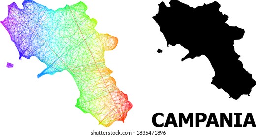 Wire frame and solid map of Campania region. Vector model is created from map of Campania region with intersected random lines, and has rainbow gradient.