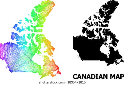Wire frame and solid map of Canada. Vector model is created from map of Canada with intersected random lines, and has rainbow gradient. Abstract lines form map of Canada.