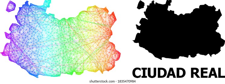 Wire frame and solid map of Ciudad Real Province. Vector model is created from map of Ciudad Real Province with intersected random lines, and has spectrum gradient.