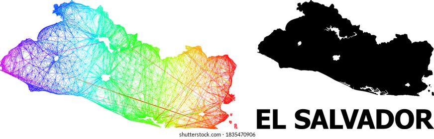 Wire frame and solid map of El Salvador. Vector structure is created from map of El Salvador with intersected random lines, and has spectrum gradient. Abstract lines form map of El Salvador.