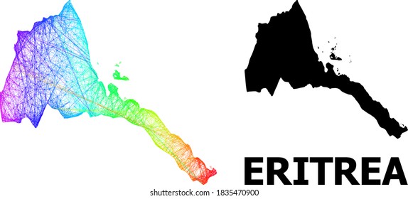 Wire frame and solid map of Eritrea. Vector structure is created from map of Eritrea with intersected random lines, and has bright spectral gradient. Abstract lines form map of Eritrea.