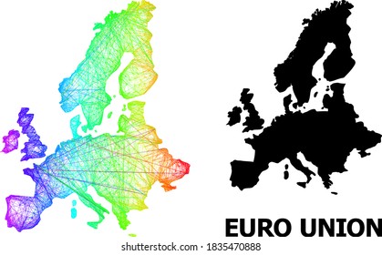 Wire frame and solid map of Euro Union. Vector structure is created from map of Euro Union with intersected random lines, and has bright spectral gradient.