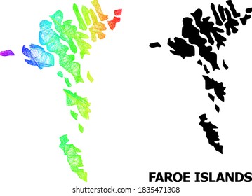 Wire frame and solid map of Faroe Islands. Vector model is created from map of Faroe Islands with intersected random lines, and has spectral gradient.