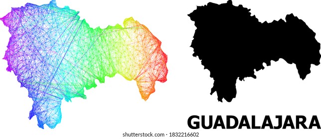 Wire frame and solid map of Guadalajara Province. Vector model is created from map of Guadalajara Province with intersected random lines, and has rainbow gradient.