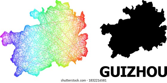 Wire frame and solid map of Guizhou Province. Vector model is created from map of Guizhou Province with intersected random lines, and has rainbow gradient. Abstract lines form map of Guizhou Province.