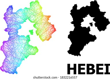 Wire frame and solid map of Hebei Province. Vector structure is created from map of Hebei Province with intersected random lines, and has spectrum gradient.