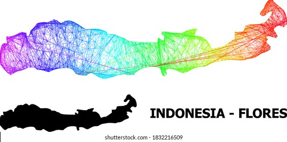 Wire frame and solid map of Indonesia - Flores Island. Vector structure is created from map of Indonesia - Flores Island with intersected random lines, and has spectrum gradient.