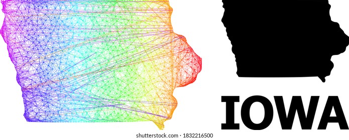 Wire frame and solid map of Iowa State. Vector structure is created from map of Iowa State with intersected random lines, and has bright spectral gradient.