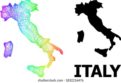 Wire frame and solid map of Italy. Vector model is created from map of Italy with intersected random lines, and has rainbow gradient. Abstract lines are combined into map of Italy.