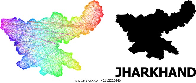 Wire frame and solid map of Jharkhand State. Vector model is created from map of Jharkhand State with intersected random lines, and has spectral gradient.