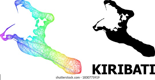 Wire frame and solid map of Kiribati Island. Vector structure is created from map of Kiribati Island with intersected random lines, and has bright spectral gradient.