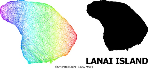 Wire frame and solid map of Lanai Island. Vector model is created from map of Lanai Island with intersected random lines, and has spectrum gradient.