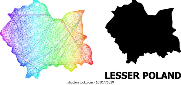 Wire frame and solid map of Lesser Poland Province. Vector model is created from map of Lesser Poland Province with intersected random lines, and has spectrum gradient.