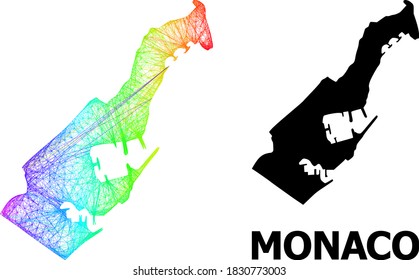 Wire frame and solid map of Monaco. Vector structure is created from map of Monaco with intersected random lines, and has spectrum gradient. Abstract lines are combined into map of Monaco.