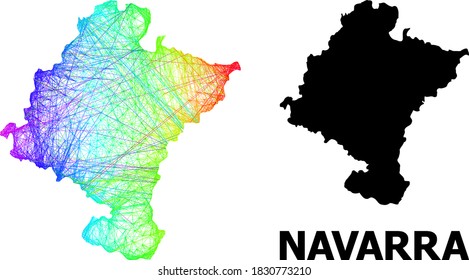 Wire frame and solid map of Navarra Province. Vector model is created from map of Navarra Province with intersected random lines, and has bright spectral gradient.