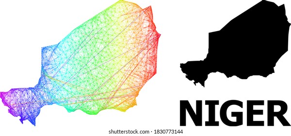 Wire frame and solid map of Niger. Vector structure is created from map of Niger with intersected random lines, and has bright spectral gradient. Abstract lines form map of Niger.