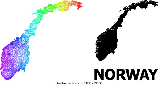 Wire frame and solid map of Norway. Vector structure is created from map of Norway with intersected random lines, and has spectrum gradient. Abstract lines are combined into map of Norway.