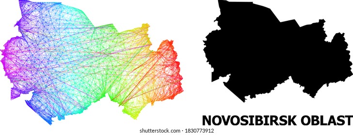 Wire frame and solid map of Novosibirsk Region. Vector structure is created from map of Novosibirsk Region with intersected random lines, and has spectrum gradient.