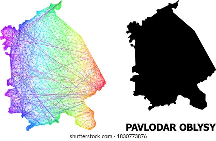 Wire frame and solid map of Pavlodar Region. Vector structure is created from map of Pavlodar Region with intersected random lines, and has spectral gradient.