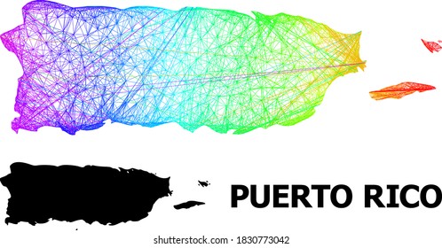 Wire frame and solid map of Puerto Rico. Vector model is created from map of Puerto Rico with intersected random lines, and has spectral gradient. Abstract lines form map of Puerto Rico.
