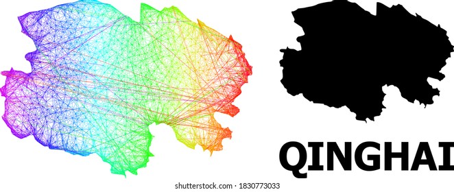 Wire frame and solid map of Qinghai Province. Vector structure is created from map of Qinghai Province with intersected random lines, and has spectral gradient.