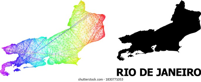 Wire frame and solid map of Rio de Janeiro State. Vector model is created from map of Rio de Janeiro State with intersected random lines, and has rainbow gradient.